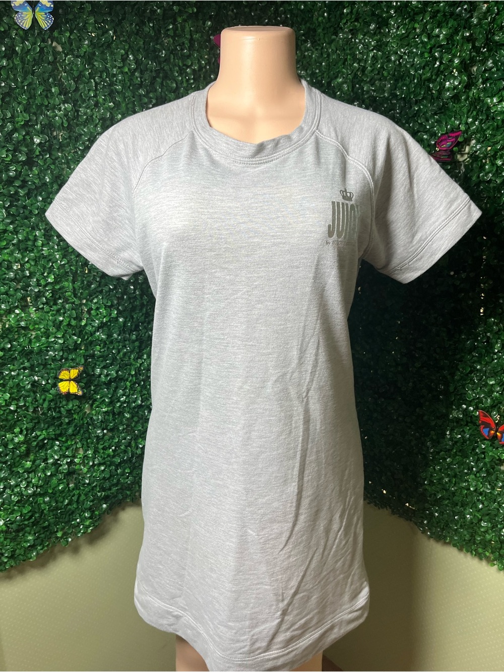 Juicy Couture Light Gray Short Sleeve Tee Dress with Subtle Logo